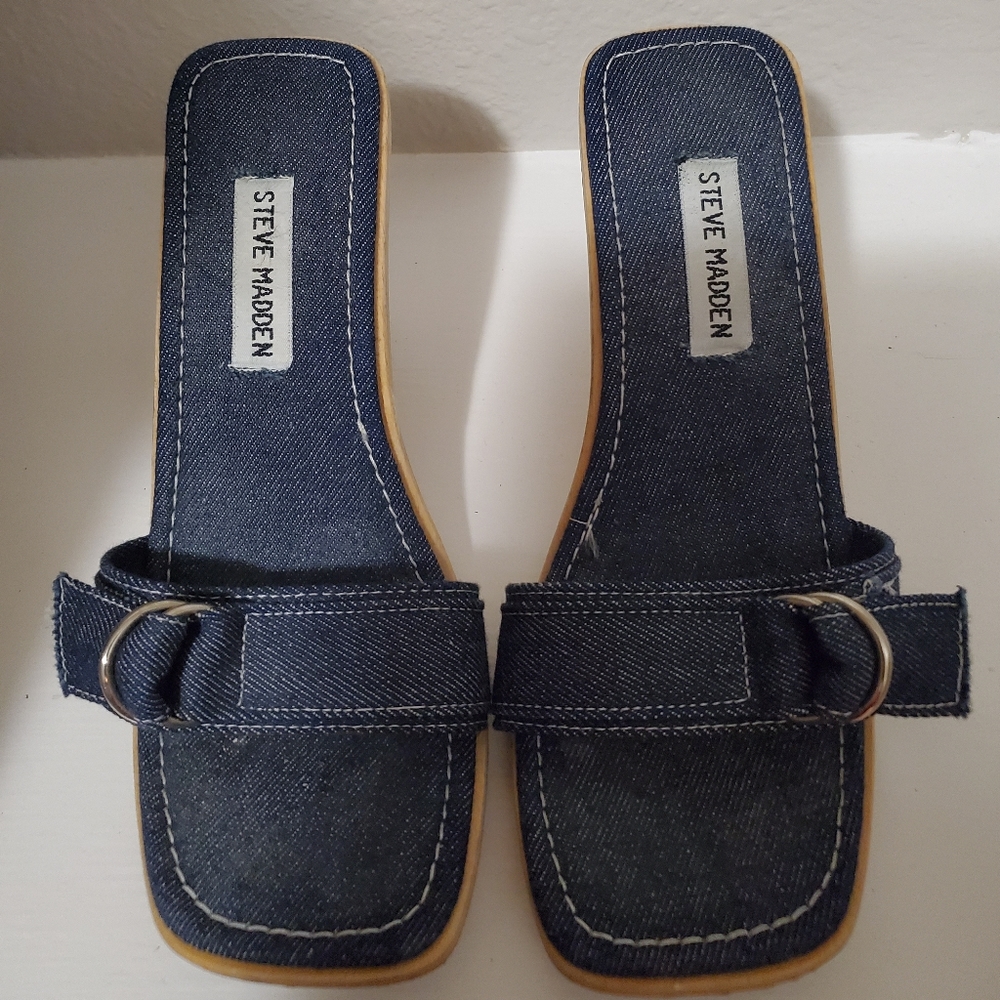 Blue Denim Slide Sandal heel